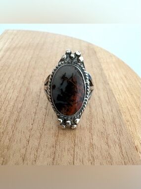 Vintage Agate Stone Silver Ring